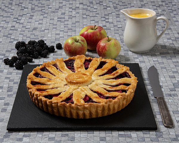 Apple and blackberry lattice tart